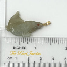 Load image into Gallery viewer, 14k Solid Yellow Gold Hand-Carved Carp Celadon-Tone Jadeite Pendant Necklace