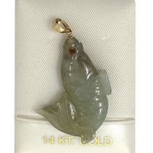 Load image into Gallery viewer, 14k Solid Yellow Gold Hand-Carved Carp Celadon-Tone Jadeite Pendant Necklace