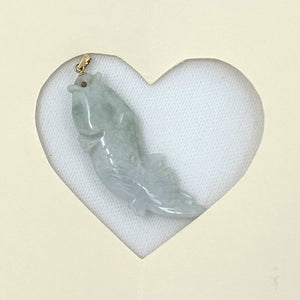 14k Solid Yellow Gold Hand-Carved Carp Celadon Two-Tone Jadeite Pendant