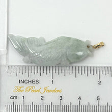 Load image into Gallery viewer, 14k Solid Yellow Gold Hand-Carved Carp Celadon Two-Tone Jadeite Pendant