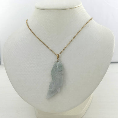 14k Solid Yellow Gold Hand-Carved Carp Celadon Two-Tone Jadeite Pendant