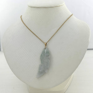 14k Solid Yellow Gold Hand-Carved Carp Celadon Two-Tone Jadeite Pendant
