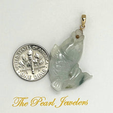 Load image into Gallery viewer, 14k Solid Yellow Gold Hand-Carved Carp Pale Green Jadeite Pendant Necklace