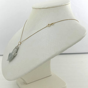 14k Solid Yellow Gold Hand-Carved Carp Pale Green Jadeite Pendant Necklace