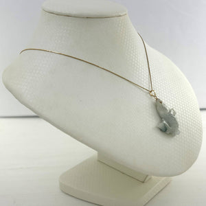 14k Solid Yellow Gold Hand-Carved Carp Pale Green Jadeite Pendant Necklace