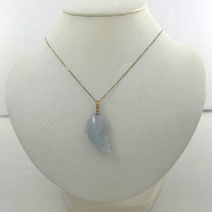 14k Solid Yellow Gold Hand-Carved Carp Pale Green Jadeite Pendant Necklace
