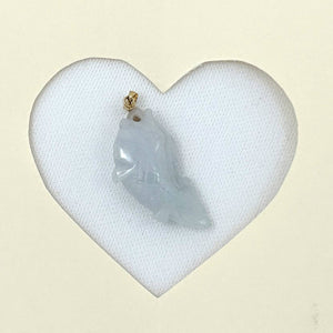 14k Solid Yellow Gold Hand-Carved Carp Pale Green Jadeite Pendant Necklace