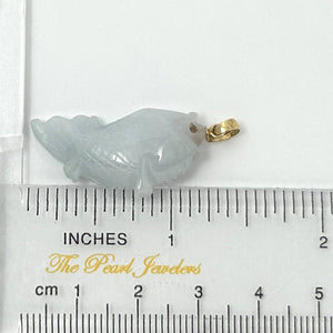 14k Solid Yellow Gold Hand-Carved Carp Pale Green Jadeite Pendant Necklace