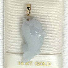 Load image into Gallery viewer, 14k Solid Yellow Gold Hand-Carved Carp Pale Green Jadeite Pendant Necklace