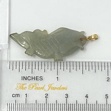 Load image into Gallery viewer, 14k Solid Yellow Gold Hand-Carved Carp Celadon-Green Jadeite Pendant
