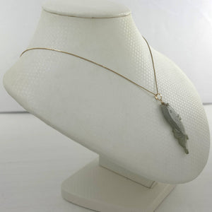 14k Solid Yellow Gold Hand-Carved Carp Celadon-Green Jadeite Pendant