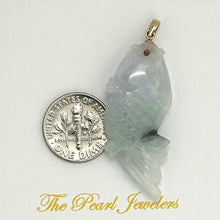 Load image into Gallery viewer, 14k Solid Yellow Gold Hand-Carved Carp Two-Tone Celadon Jadeite Pendant