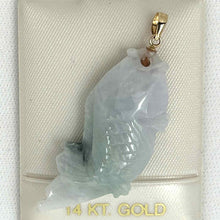 Load image into Gallery viewer, 14k Solid Yellow Gold Hand-Carved Carp Two-Tone Celadon Jadeite Pendant