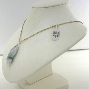 14k Solid Yellow Gold Hand-Carved Carp Two-Tone Celadon Jadeite Pendant