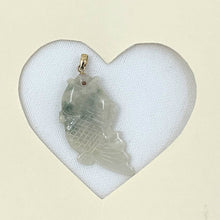 Load image into Gallery viewer, 14k Solid Yellow Gold Hand-Carved Carp White-Green Jadeite Pendant