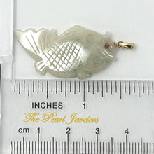 Load image into Gallery viewer, 14k Solid Yellow Gold Hand-Carved Carp White-Green Jadeite Pendant
