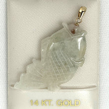 Load image into Gallery viewer, 14k Solid Yellow Gold Hand-Carved Carp White-Green Jadeite Pendant