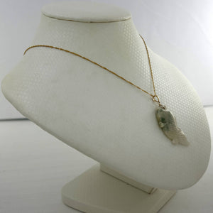 14k Solid Yellow Gold Hand-Carved Carp White-Green Jadeite Pendant