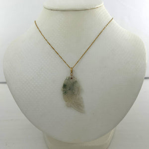 14k Solid Yellow Gold Hand-Carved Carp White-Green Jadeite Pendant