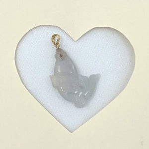 14k Solid Yellow Gold Hand-Carved Carp White Jadeite Pendant