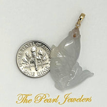 Load image into Gallery viewer, 14k Solid Yellow Gold Hand-Carved Carp White Jadeite Pendant