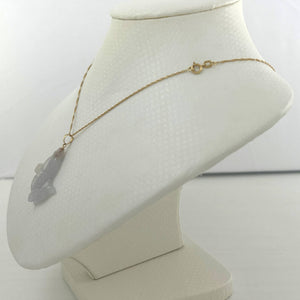 14k Solid Yellow Gold Hand-Carved Carp White Jadeite Pendant