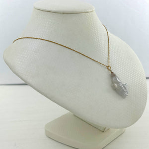 14k Solid Yellow Gold Hand-Carved Carp White Jadeite Pendant