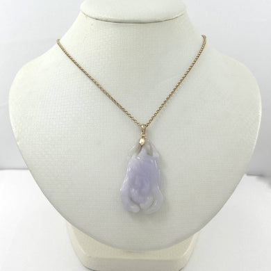 14k Solid Yellow Gold Exquisite Carving Chayote Jade Pendant Necklace