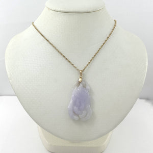 14k Solid Yellow Gold Exquisite Carving Chayote Jade Pendant Necklace