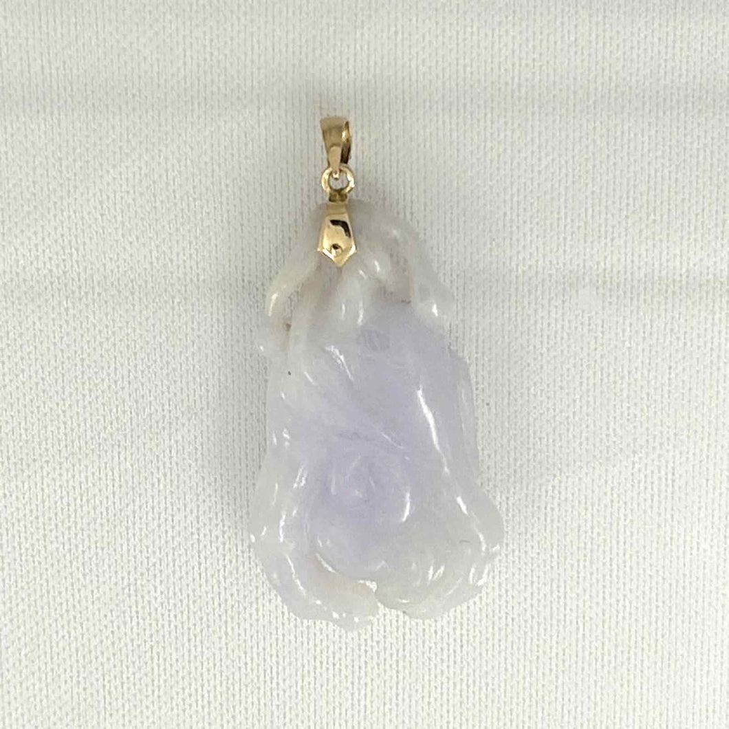 14k Solid Yellow Gold Exquisite Carving Chayote Jade Pendant Necklace