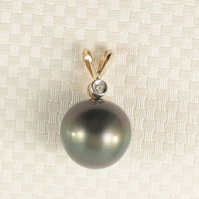14k Yellow Gold Diamond Natural Black Tahitian Pearl Pendant