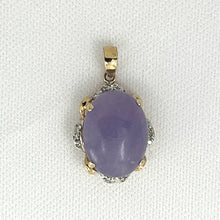 Load image into Gallery viewer, 14k Gold Diamond Lavender Oval Jade Pendant Necklace
