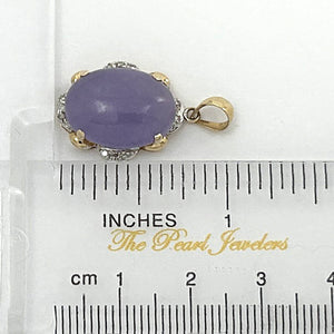 14k Gold Diamond Lavender Oval Jade Pendant Necklace