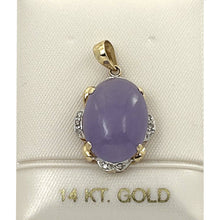 Load image into Gallery viewer, 14k Gold Diamond Lavender Oval Jade Pendant Necklace