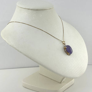 14k Gold Diamond Lavender Oval Jade Pendant Necklace