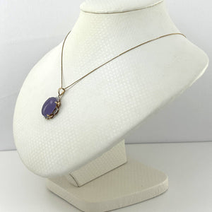 14k Gold Diamond Lavender Oval Jade Pendant Necklace