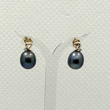 Load image into Gallery viewer, 14K Yellow Gold Diamond Black Pearl Heart Stud Earrings (9–10mm)