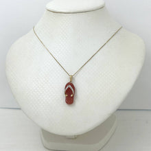 Load image into Gallery viewer, 14k Solid Yellow Gold Diamonds Flip-Flop Slipper Red Jade Pendant Necklace
