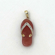 Load image into Gallery viewer, 14k Solid Yellow Gold Diamonds Flip-Flop Slipper Red Jade Pendant Necklace