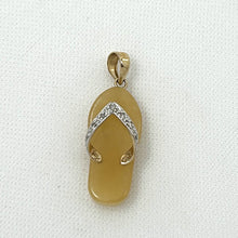 Load image into Gallery viewer, 14k Solid Yellow Gold Diamonds Flip-Flop Slipper Yellow Jade Pendant Necklace