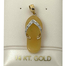 Load image into Gallery viewer, 14k Solid Yellow Gold Diamonds Flip-Flop Slipper Yellow Jade Pendant Necklace