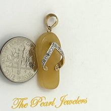 Load image into Gallery viewer, 14k Solid Yellow Gold Diamonds Flip-Flop Slipper Yellow Jade Pendant Necklace