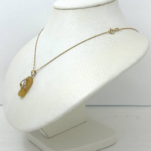 14k Solid Yellow Gold Diamonds Flip-Flop Slipper Yellow Jade Pendant Necklace