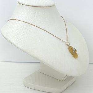 14k Solid Yellow Gold Diamonds Flip-Flop Slipper Yellow Jade Pendant Necklace