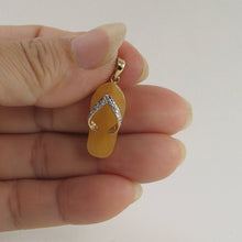 Load image into Gallery viewer, 14k Solid Yellow Gold Diamonds Flip-Flop Slipper Yellow Jade Pendant Necklace