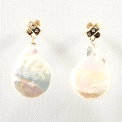 14K Yellow Gold Diamond X Baroque Pearl Stud Earrings