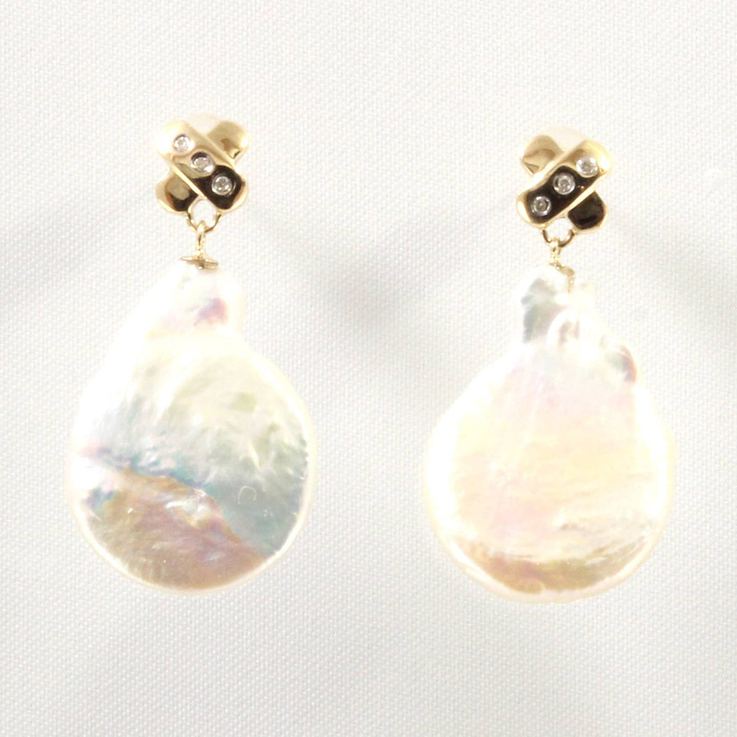 14K Yellow Gold Diamond X Baroque Pearl Stud Earrings