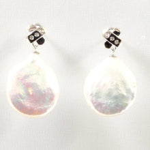 Load image into Gallery viewer, 14K White Gold Diamond X Baroque Pearl Stud Earrings