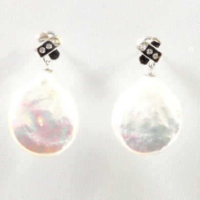 14K White Gold Diamond X Baroque Pearl Stud Earrings