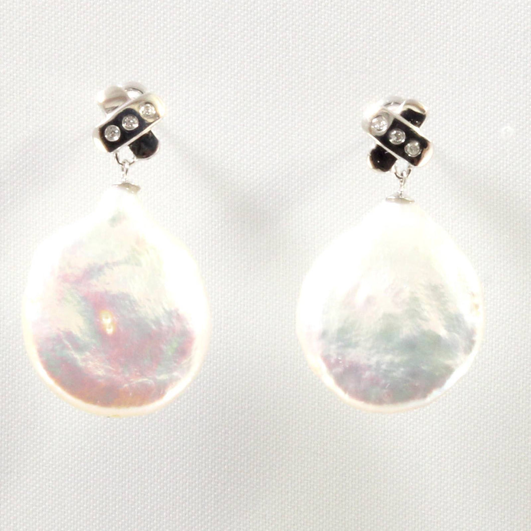 14K White Gold Diamond X Baroque Pearl Stud Earrings